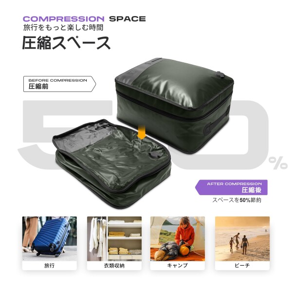 旅行用TPU真空バッグ、70Dナイロン再利用可能圧縮バッグ、IP67防水ジッパー付き、衣類用圧縮パッキングキューブ、荷物とバックパック用の省スペースバッグ (フルオープン、1個)_7