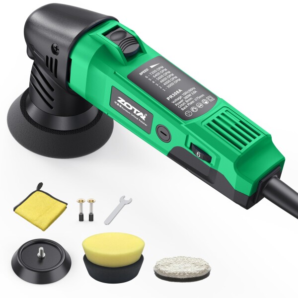 ZOTAポリッシャー,75mm小型 ランダムオービタル式,100V六段変速 3000-7200RPM 恒定回転速度 業務用 家庭用 自動車用 車磨き バイク用, 木工 錆消し 傷消し キズ消し 艶出し ワックスがけ 床磨き