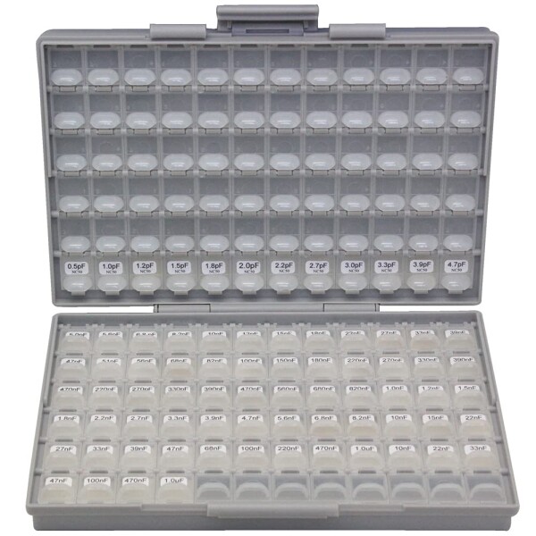 SMT SMD 0402 capacitor kit 75 values x 50 pcs distributed in BOX-ALL .5p 1uF X7R
