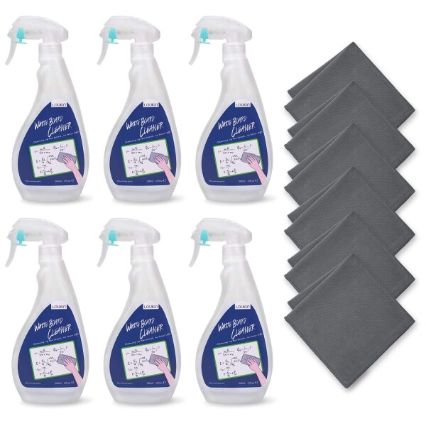 LOUKIN ホワイトボードクリーナー スプレー 低臭気 非毒性 ホワイトボード消し 500ml 6本 クリーニングクロス6枚付き
