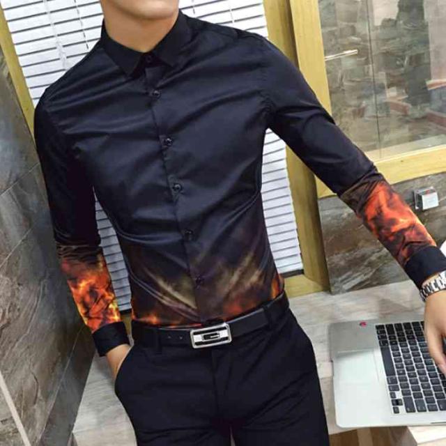 カジュアルシャツ メンズ トップス 長袖 プリント 炎柄 白 黒 インナー 細身 きれい目 大きいサイズ コーデ メンズファッシの通販はau Pay マーケット ｓｕｎｆｌｏｗｅｒ