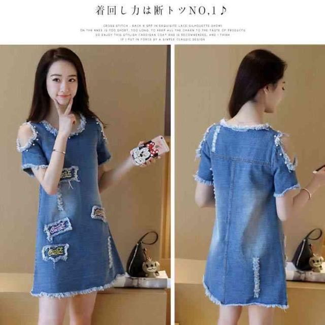 肩開きデニムワンピース 半袖 カジュアルワンピース デニムワンピ 肩開き 肩出し ゆったり Aライン 膝上丈 大きサイズ かわいの通販はau Pay マーケット ｓｕｎｆｌｏｗｅｒ