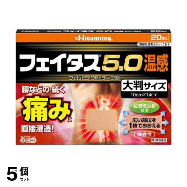 第２類医薬品 5個セット クーポン有 フェイタス5.0温感大判サイズ 20枚