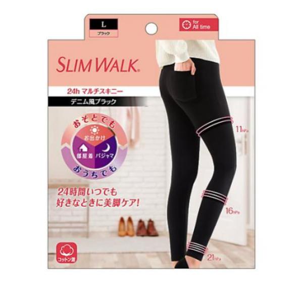 クーポン有 スリムウォーク 24h マルチスキニーデニム風 1枚 (ブラック L)