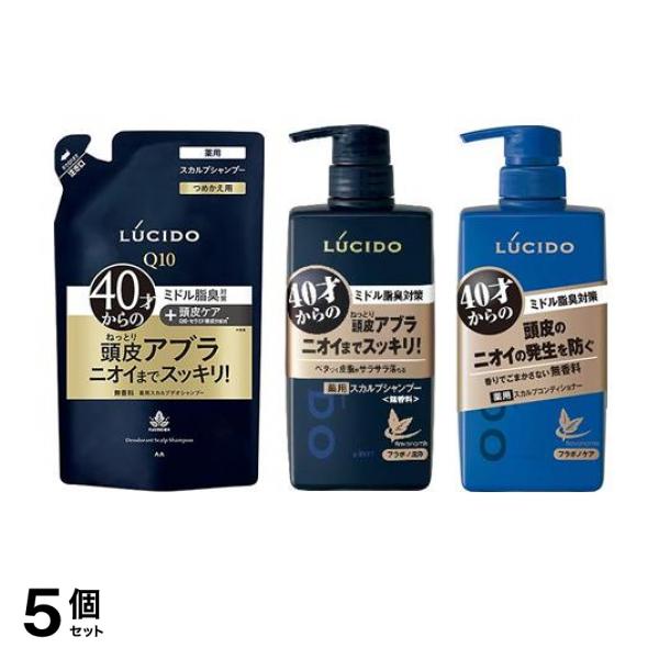 5個セット クーポン有 ＬＵＣＩＤＯ（ルシード） 薬用スカルプデオシャンプー 無香料 詰め替え用 380mL ＆本体ボトル 450mL＆スカルプコンディショナー 450g