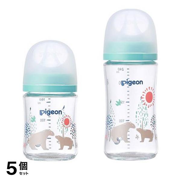 5個セット クーポン有 ピジョン 母乳実感 哺乳びん(耐熱ガラス製) Bear 160mL ＆ 240mL