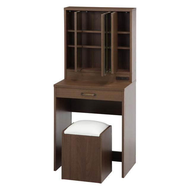 化粧台 ドレッサー 三面鏡 スツール付き ミディアムブラウン