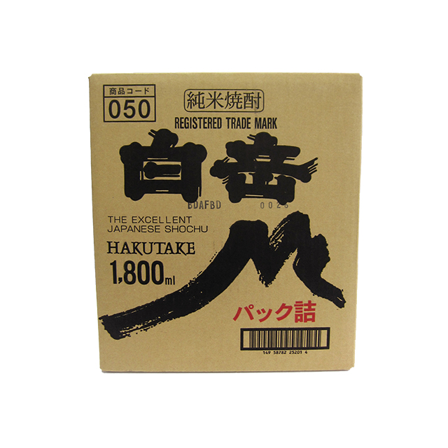 【大容量 ケース販売】高橋酒造 米焼酎 白岳 25度 パック 1800mL×6本 1.8L 1升 1ケース こめ焼酎 本格焼酎 はくたけ 熊本 米焼酎