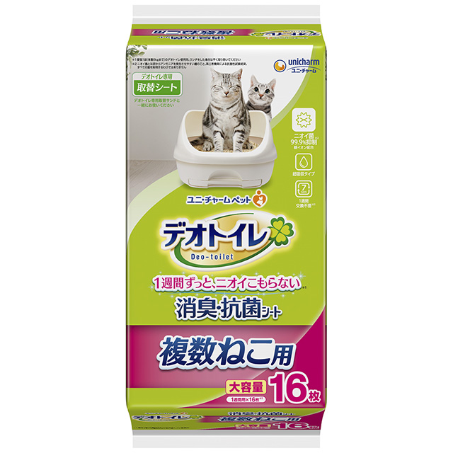 専用　　　　 猫2個セット 3種類から1種類選択] デオトイレ 複数ねこ用消臭・抗菌シート 16枚入り