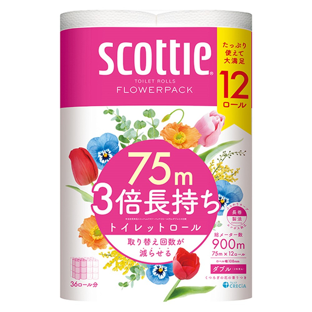 スコッティ 【ケース販売】 フラワーパック 3倍長持ち トイレット12 