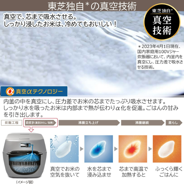 東芝 TOSHIBA 炊飯器 RC-10VSV 5.5合 真空圧力IH 炎匠炊き rice cooker 保温白米40時間 RC10VSV 1.0L炊き_3