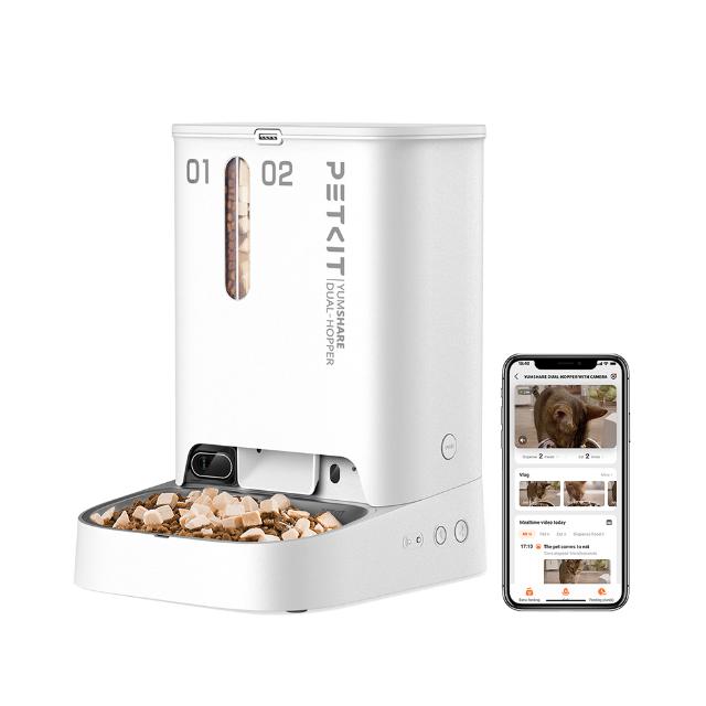 ペットキット PETKIT YUMSHARE DUAL-HOPPER with Camera Smart Pet Feeder 大容量カメラ付き自動給餌機 P591  2タンク 大容量 2way給電 給餌機 餌やり器 AIカメラ付き