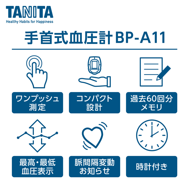 血圧計 タニタ TANITA 手首式 BP-A11 脈拍 コンパクト 持ち歩き メモリー機能 ワンプッシュ測定 高血圧 管理医療機器 体組成計 BC-768