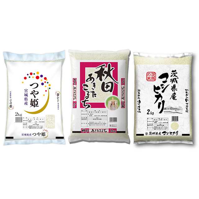 宮城　PAY　新米　au　秋田　国内産　マーケット　コシヒカリ　au　マーケット　ブランド米　＆　6kg（2kg×各1袋）/　令和5年産　つや姫　茨城　ダイレクトストア　あきたこまち　お米　PAY　PAY　＆　食べ比べセットの通販はau　マーケット－通販サイト