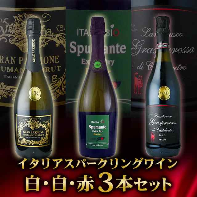 イタリアスパークリングワイン白・白・赤3本セット 750mL×3本 赤ワイン 