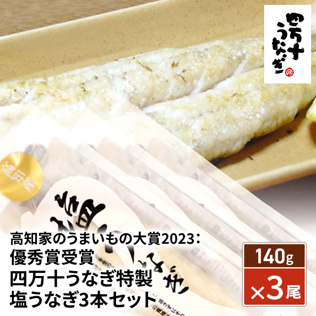 うなぎ 国産 高知家のうまいもの大賞2023：優秀賞受賞 四万十 うなぎ 特製塩うなぎ3本セット(パンフレット／土用の味チラシ)  140g×3尾 ウナギ 鰻 土用 丑の日 ひつまぶし お取り寄せ 人気 定番 丑