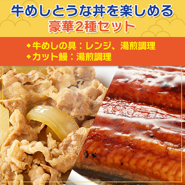 送料込み 松屋 牛めしの具（プレミアム仕様）8個とカット鰻8枚 計16食 冷凍 牛めし 鰻 うなぎ ウナギ アソート カット鰻 牛丼の具 鰻丼の具 うな丼の具 惣菜 冷凍食品_1