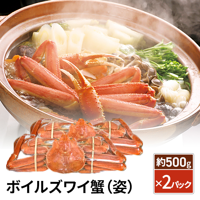 ボイルズワイ蟹（姿） 約500g／尾×2パック かに カニ 蟹 ずわい 人気 定番 冬グルメ 鍋 お取り寄せ