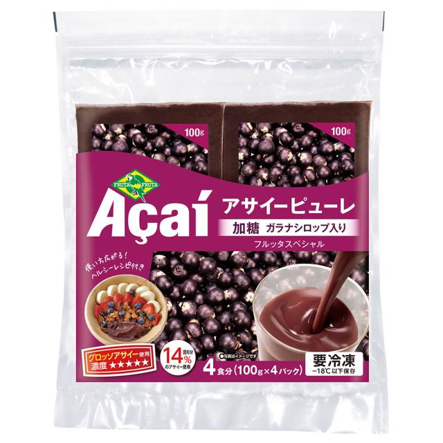フルッタフルッタ アサイーピューレ ( 加糖 ガラナシロップ入り) (100g×4食入）×8個 冷凍 アサイー まとめ買い 大容量_1