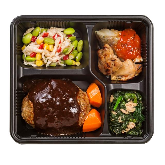 [冷凍] ニチレイフーズ 気くばり御膳PowerDeli グレイビーハンバーグ＆鱈のトマトソースプレート 265g×10個 ニチレイフーズ_1