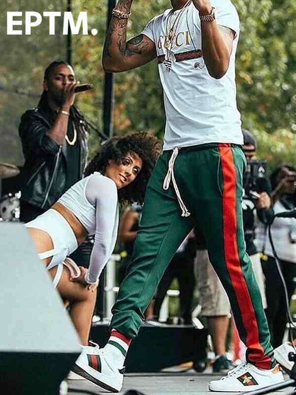green and red track pants