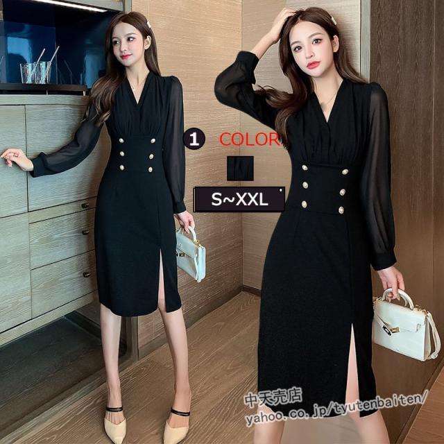 タイトワンピース 秋ワンピース 膝丈ワンピース ワンピース長袖 スリット きれいめ 着痩せ Vネック エレガント 飲み会 デート 成人式 大の通販はau Pay マーケット Fast Fashion