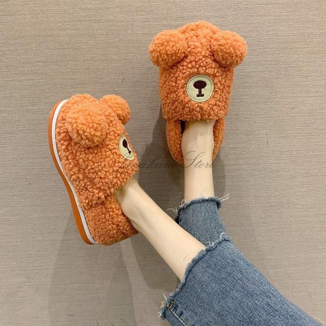くまスリッパ キャラクターかわいいスリッパルームシューズメンズレディース室内春秋冬綿シューズ滑り止め静音女の子男の子ブラウン耐久の通販はau Pay マーケット Cuclo Shop