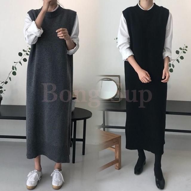 ニットベストワンピース レディース 40代 秋冬 ベストワンピース 無地 ノースリープニットベスト ロング丈セーター韓国風 体型カバー 通の通販はau Pay マーケット Fast Fashion