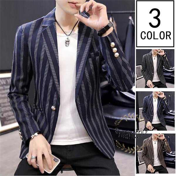 テーラード ジャケット メンズ ストライプ柄 ジャケット 通勤 アウター カジュアル スリム ジャケット 1ボタン 秋物 紳士 結婚式 秋新作の通販はau Pay マーケット Fast Fashion