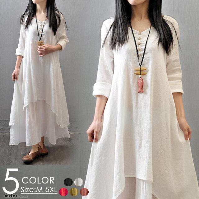 ワンピース レディース チュニック 長袖 台形 Aライン ペンタゴンネック シワ感 ゆったり 大きいサイズ 体型カバーの通販はau Pay マーケット Cuclo Shop