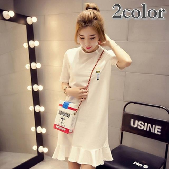 ワンピース Aライン レディース 女性 Tシャツワンピ フレア 半袖 ショート丈 ミニ丈 クルーネック 刺繍 英字ロゴ シンプル カジュアル おの通販はau Pay マーケット Cuclo Shop