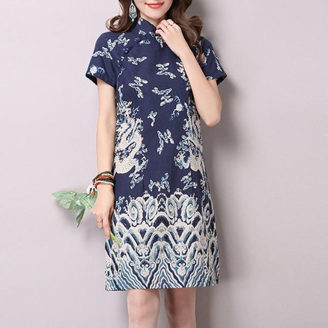 中国風ワンピース ショート 綿麻ワンピース 夏ワンピース 花柄ワンピース エスニックワンピース チャイナボタン付き ｈライン 体の通販はau Pay マーケット Takeoff