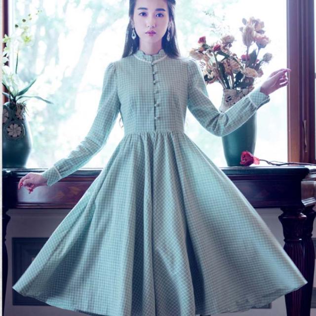 長袖マキシワンピース フレアワンピース お嬢様ワンピ レディース スタンドカラー 長袖 前開き チェック柄 レトロ ハイウエストの通販はau Pay マーケット Takeoff