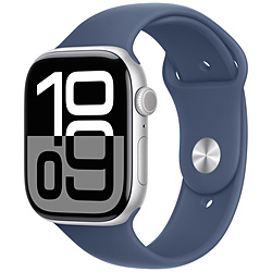 (中古)Apple Apple Watch Series 10 GPS + Cellular 46mm シルバーアルミニウムケース デニムスポーツバンド(295-ud)