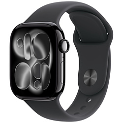 (中古)Apple Apple Watch Series 11 GPS 42mm ジェットブラックアルミニウムケース ブラックスポーツバンド(377-ud)