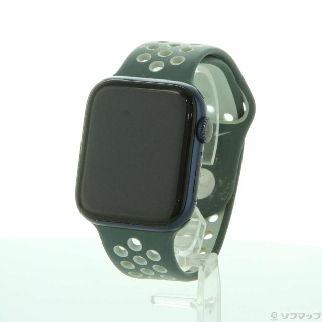 (中古)Apple Apple Watch Series 6 GPS 44mm ブルーアルミニウムケース アスタ/ライトシルバーNikeスポーツバンド(348-ud)