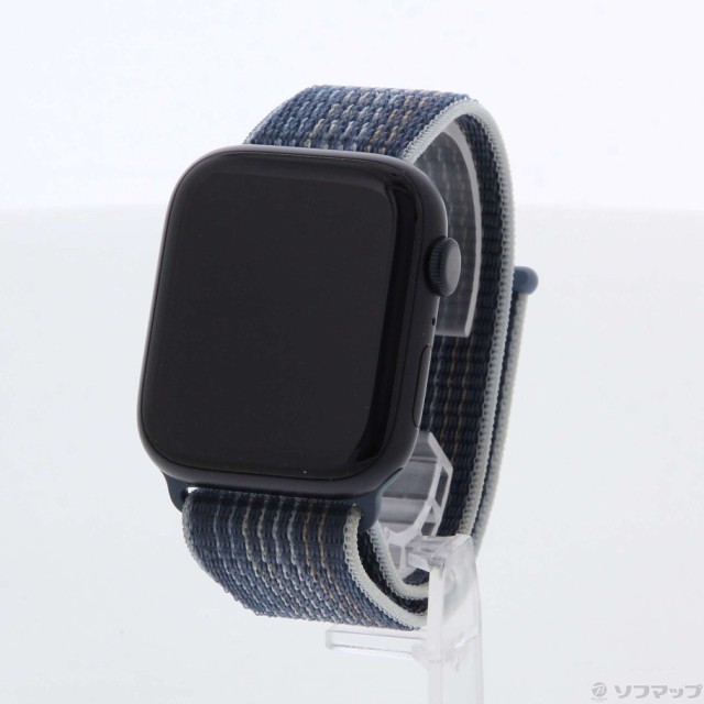 (中古)Apple Apple Watch Series 8 GPS 45mm ミッドナイトアルミニウムケース ストームブルースポーツループ(198-ud)