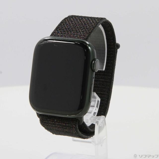 (中古)Apple Apple Watch Series 7 GPS 45mm グリーンアルミニウムケース ブラックスポーツループ(276-ud)