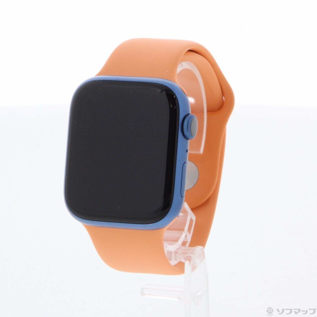 (中古)Apple Apple Watch Series 7 GPS 45mm ブルーアルミニウムケース マリーゴールドスポーツバンド(258-ud)