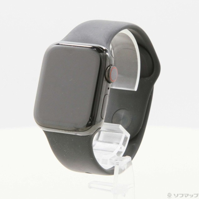 (中古)Apple Apple Watch Series 5 GPS + Cellular 40mm スペースブラックステンレススチールケース ブラックスポーツバンド(348-ud)