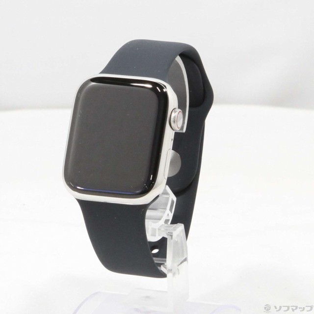 (中古)Apple Apple Watch Series 9 GPS + Cellular 45mm シルバーステンレススチールケース ミッドナイトスポーツバンド(198-ud)