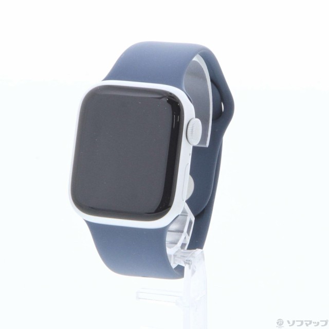 (中古)Apple (展示品) Apple Watch Series 9 GPS 41mm シルバーアルミニウムケース ストームブルースポーツバンド(258-ud)