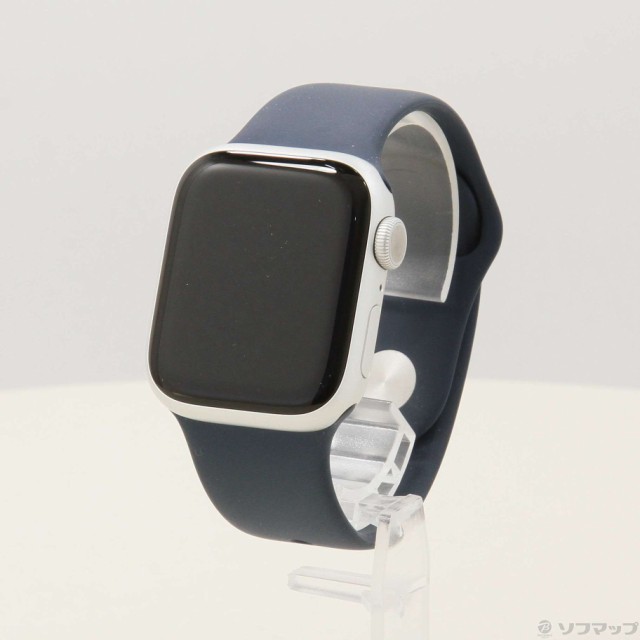 (中古)Apple Apple Watch Series 9 GPS 41mm シルバーアルミニウムケース ストームブルースポーツバンド(377-ud)