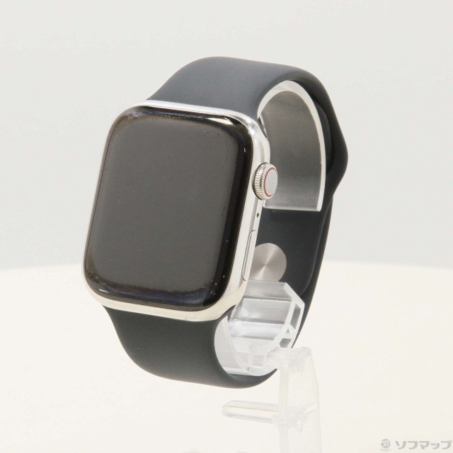 (中古)Apple Apple Watch Series 8 GPS + Cellular 45mm シルバーステンレススチールケース ミッドナイトスポーツバンド(196-ud)