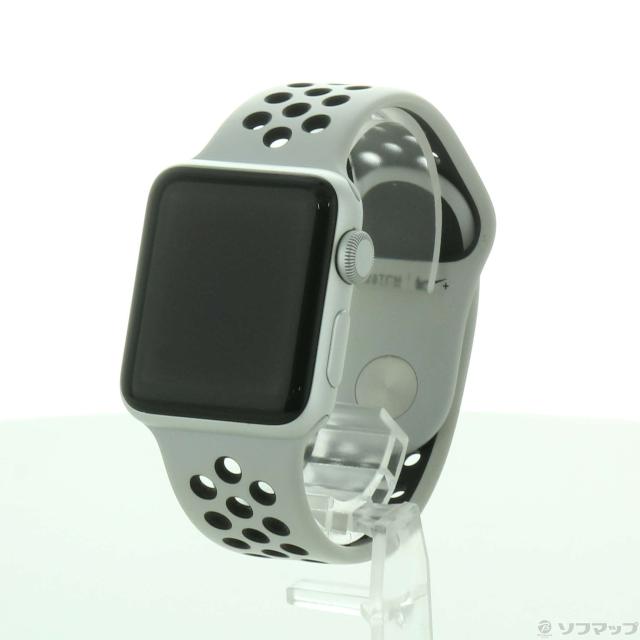 (中古)Apple Apple Watch Series 3 Nike+ GPS 38mm シルバーアルミニウムケース ピュアプラチナム/ブラックNikeスポーツバンド(262-ud)の通販は 10,978円