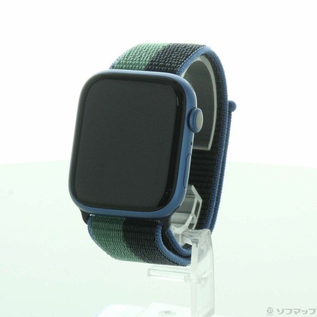 (中古)Apple Apple Watch Series 7 GPS 45mm ブルーアルミニウムケース ミッドナイト/ユーカリスポーツループ(276-ud)