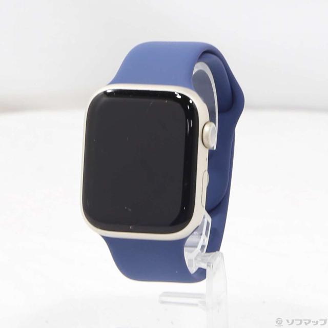 (中古)Apple Apple Watch Series 7 GPS 45mm スターライトアルミニウムケース デニムスポーツバンド(269-ud)