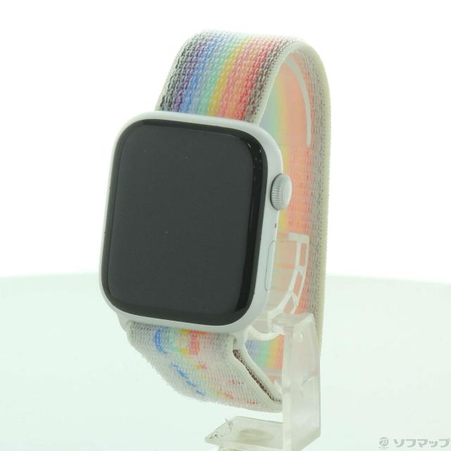 (中古)Apple Apple Watch Series 8 GPS 45mm シルバーアルミニウムケース プライドエディションスポーツループ(262-ud)