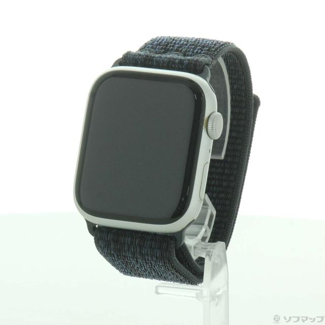 (中古)Apple Apple Watch Series 9 GPS 45mm シルバーアルミニウムケース ブラック/ブルーNikeスポーツループ(262-ud)