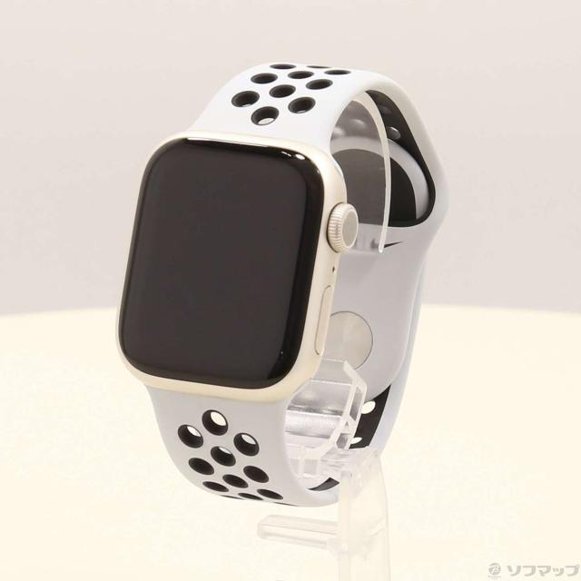 (中古)Watch Series 7 Nike GPS 41mm スターライトアルミニウムケース ピュアプラチナム/ブラックNikeスポーツバンド(305-ud)